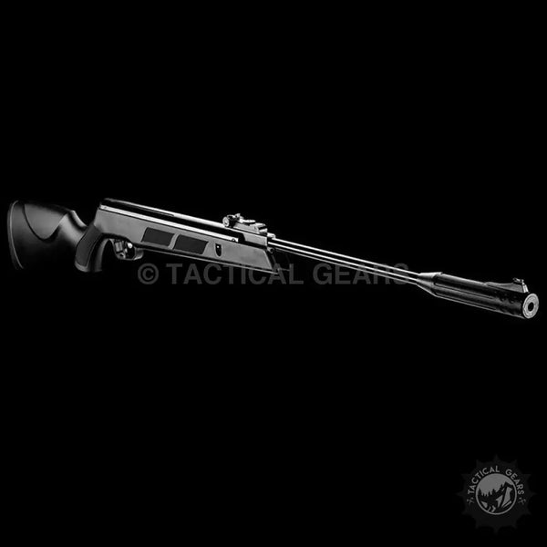 Black Artemis SR1000S PCP Airgun with silencer highlighting safety and force features