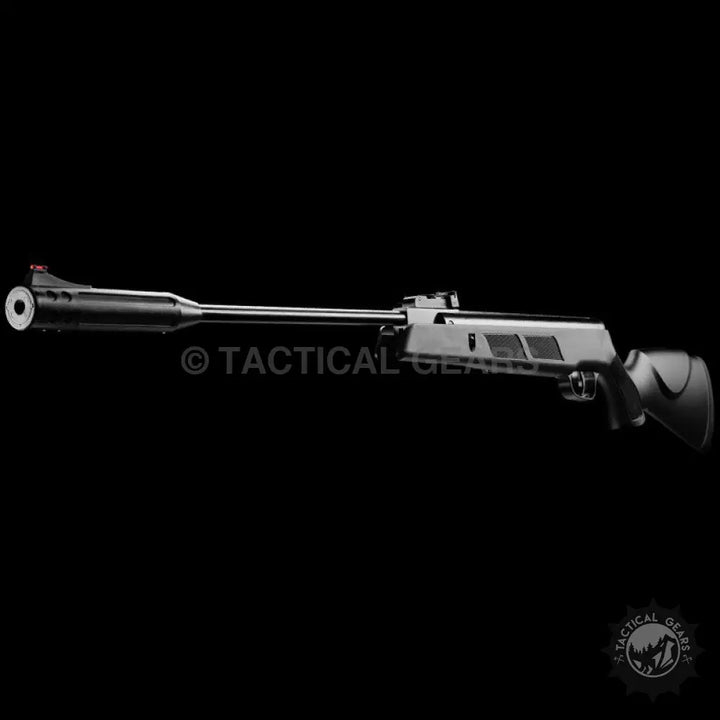 Black Artemis SR1000S PCP Airgun with long barrel and synthetic stock for safety and force