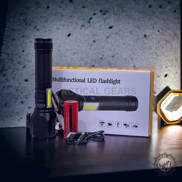 Black Multifunctional LED Torch Light with Side Light for Emergency Situations