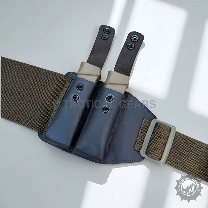 Double pistol magazine pouch with belt attachment on high-quality belly band waist holster