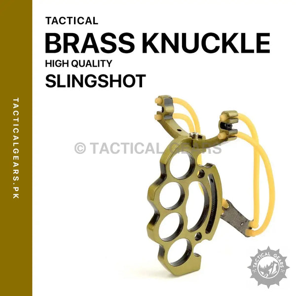 High quality brass knuckle slingshot with yellow bands for tactical use