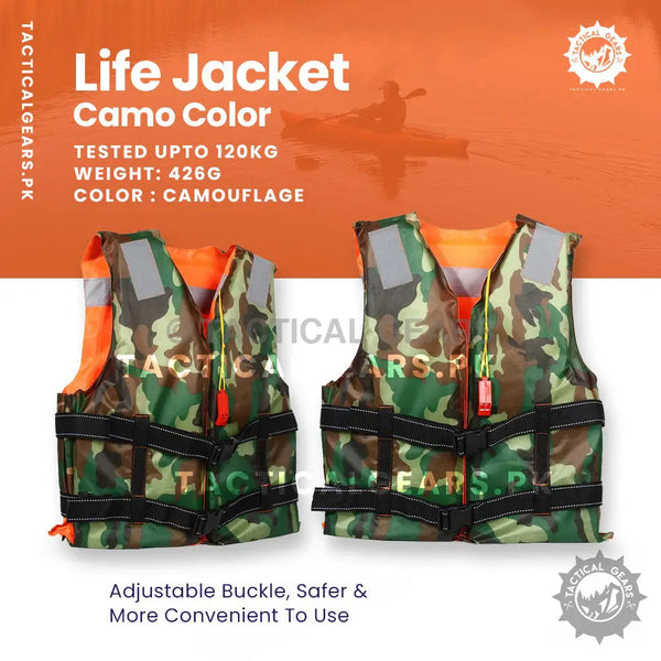 High quality camouflage and orange life jackets with adjustable buckles for safety