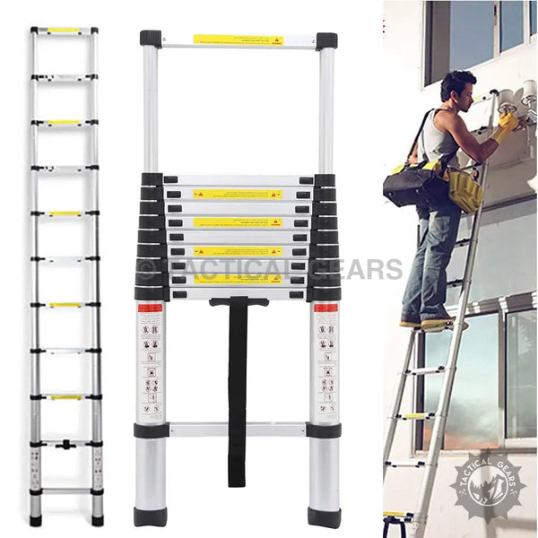 High quality collapsible aluminum telescoping ladder with safety features for easy portability