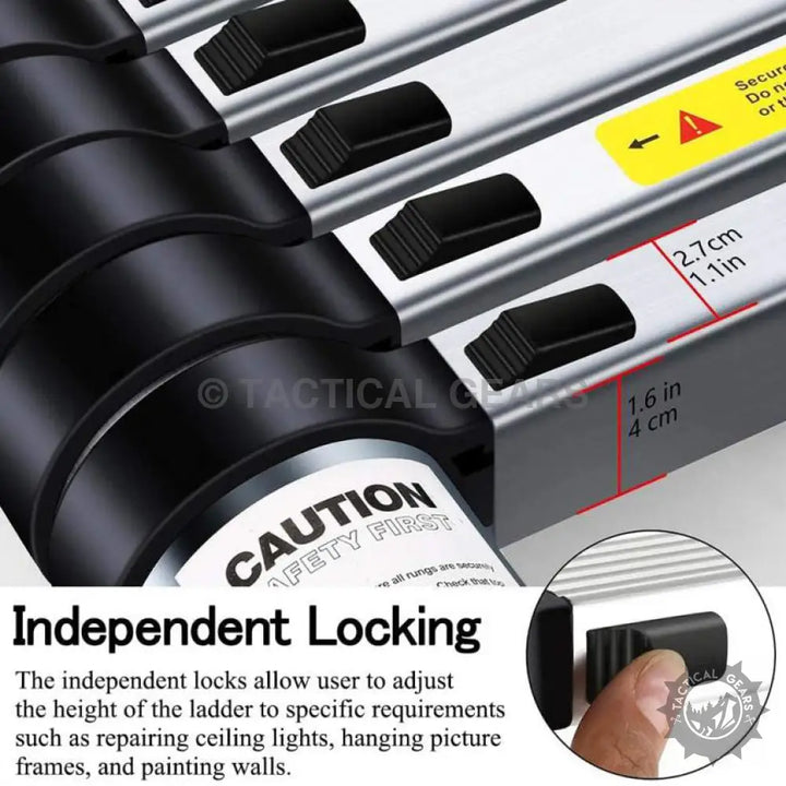 Close-up of high-quality Portable Aluminum Telescopic Ladder’s locking mechanism and safety features