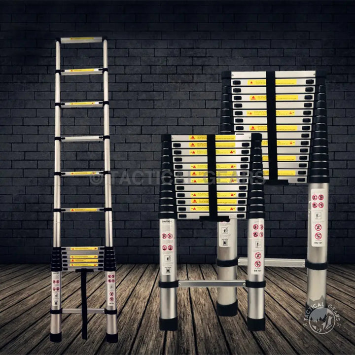 High quality portable aluminum telescopic ladder in various extension stages for versatile use