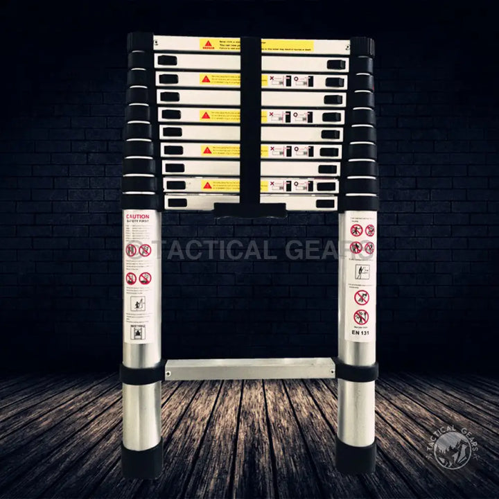 High quality Portable Aluminum Telescopic Ladder with safety warnings for secure use