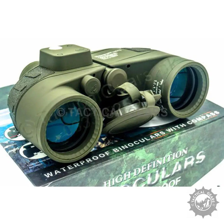 High quality olive green waterproof binoculars with built-in compass for outdoor adventures