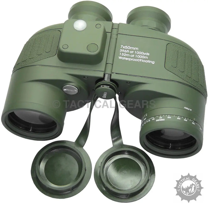 High quality olive green marine binoculars with compass and rangefinder for outdoor adventures