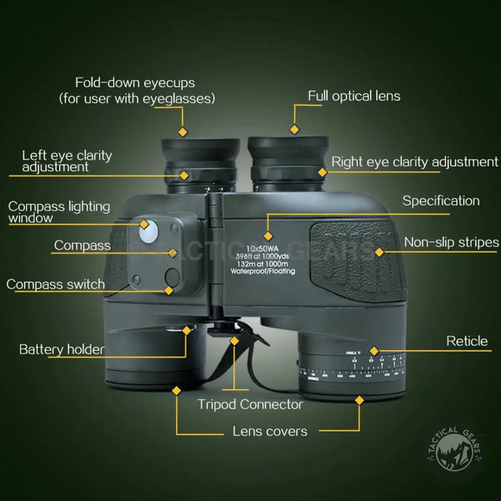 High quality waterproof floating binoculars with compass and reticle for tactical use