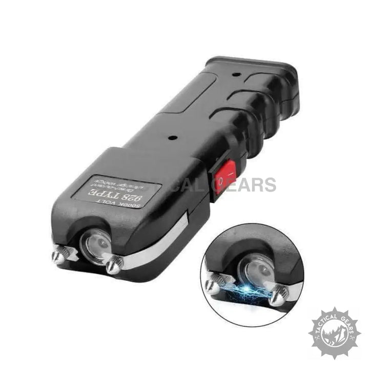 Black stun gun with integrated flashlight, high voltage self-defense device for protection