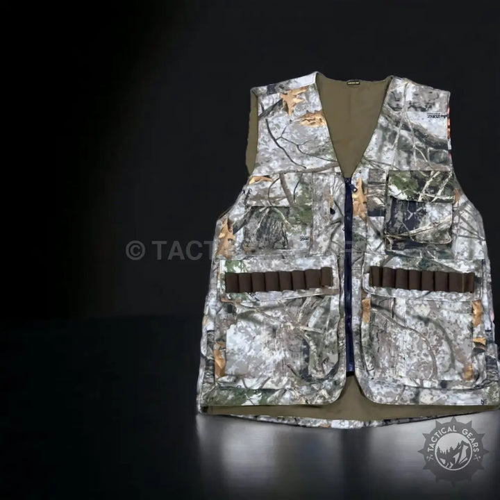 Hunting Camouflage Outdoor Vest with multiple pockets and shotgun shell loops in camouflage outdoor jacket