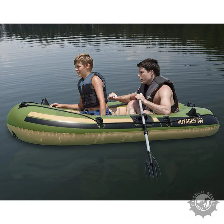 Bestway Voyager 300 inflatable boat with oars, life vests, and gear pouch for hydro-force voyager adventures