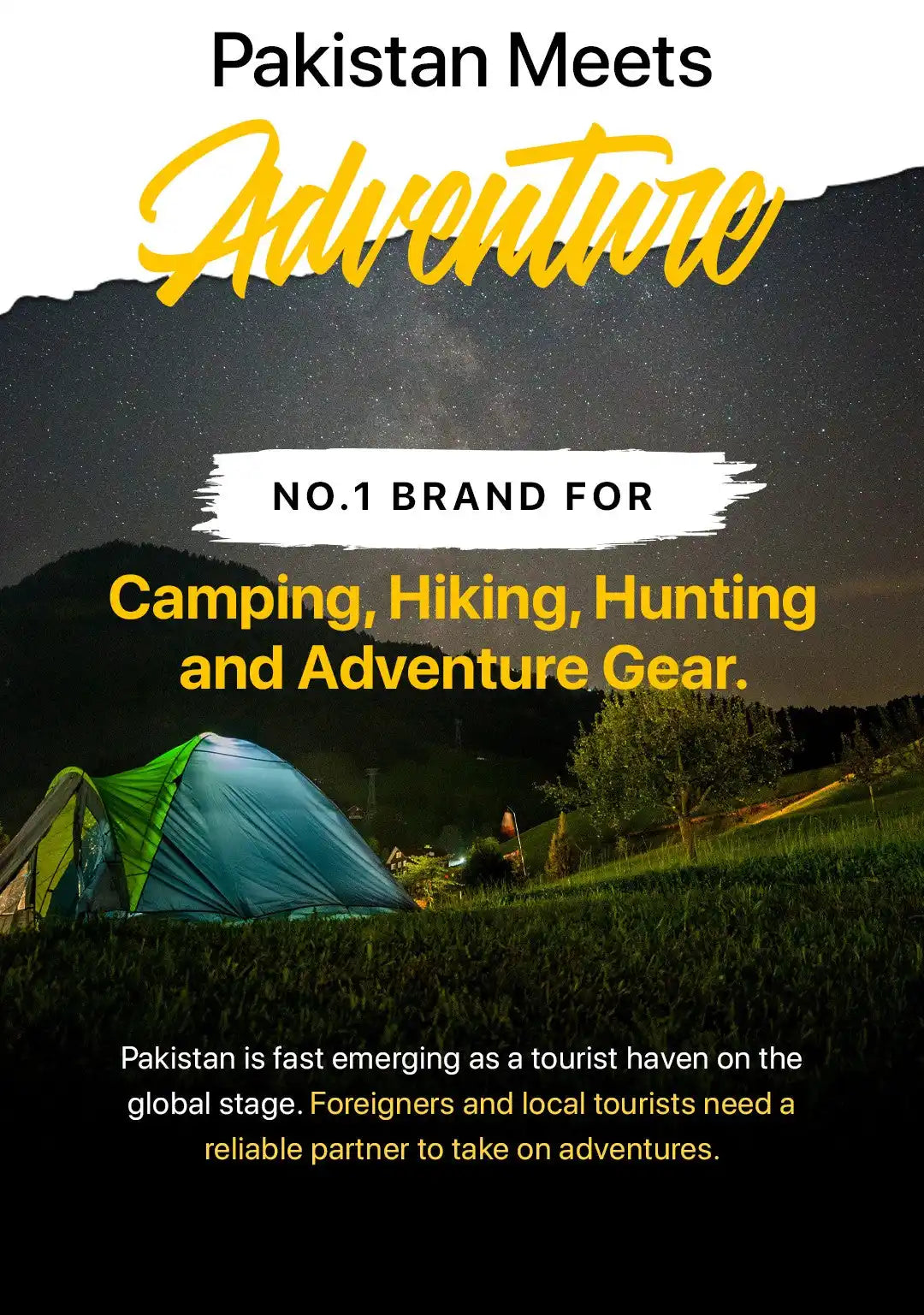 An illuminated camping tent under a starry sky.