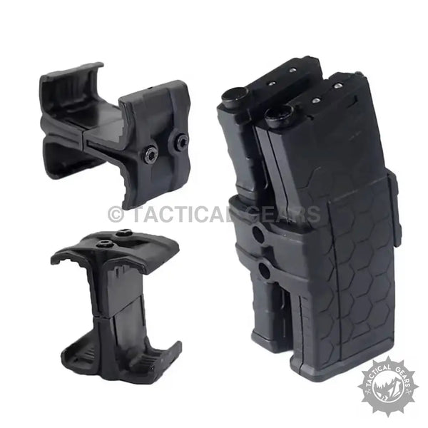 Black modular magazine holsters and connectors made from impact resistant polymer construction