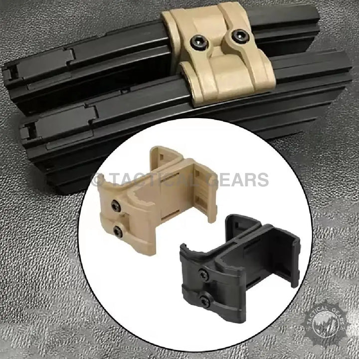 Tan and black M4 Rifle Magazine Coupler with impact resistant polymer construction