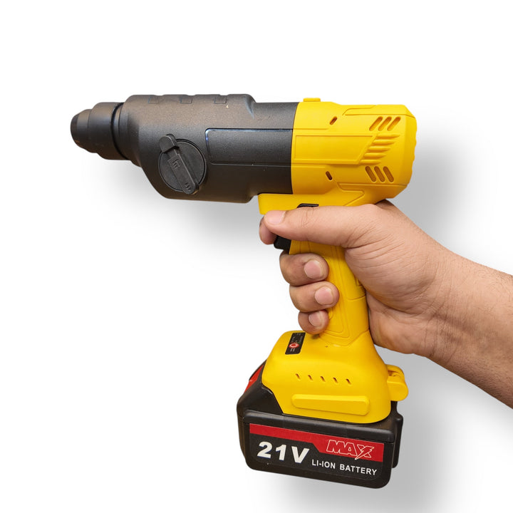 Imported 7-in-1 21V cordless tools set with yellow and black rotary hammer drill