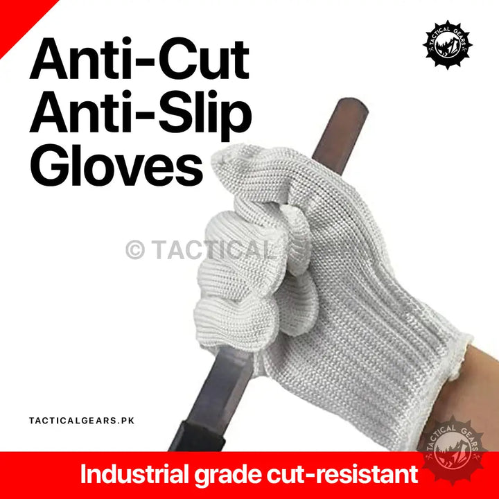 White knitted anti-cut anti-slip gloves for industrial use, offering safety and grip