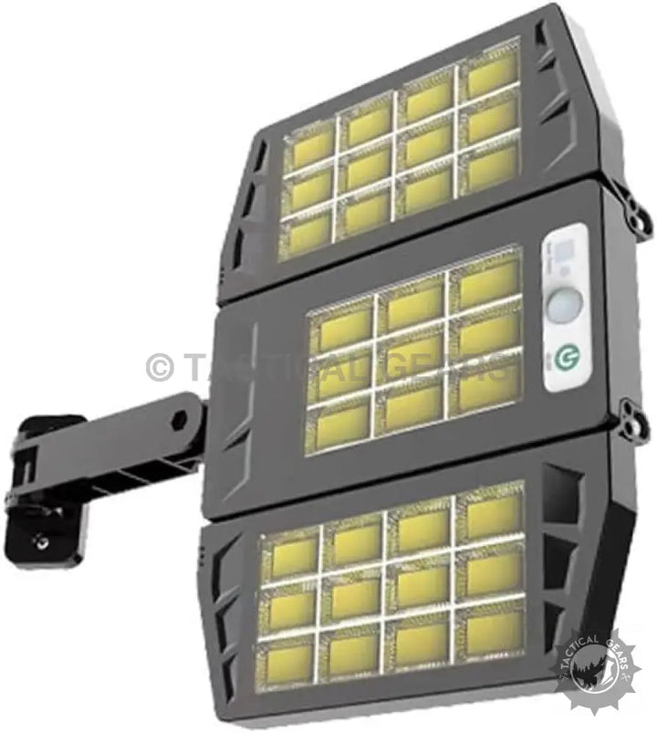 Black multi-panel solar light with motion sensor and IP65 waterproof outdoor design