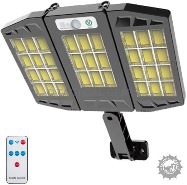 Black multi-panel solar light with motion sensor and remote control, IP65 waterproof outdoor solar light