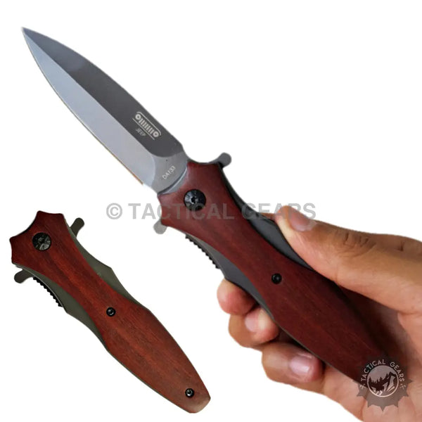Jeep DA-133 folding knife with dark wood handle and grey blade
