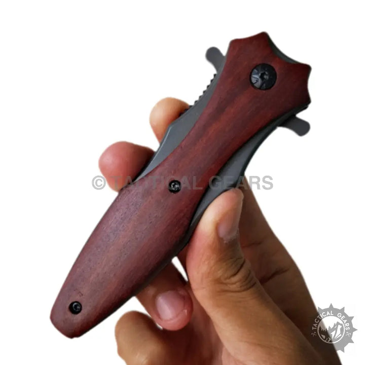 Jeep DA-133 folding knife with red black textured handle and stainless steel blade