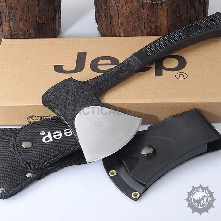 Jeep Hunting Axe with black handle and silver blade