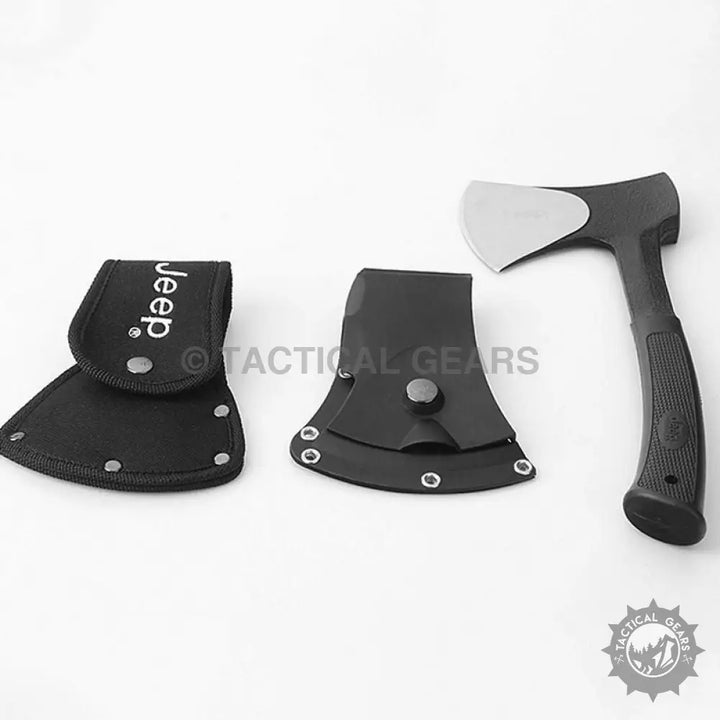 Jeep Hunting Axe with dual blade covers for safe storage
