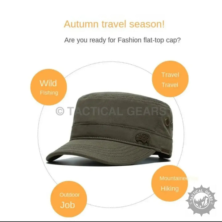 Olive green Jeep P Cap with flat-top design for stylish sun protection