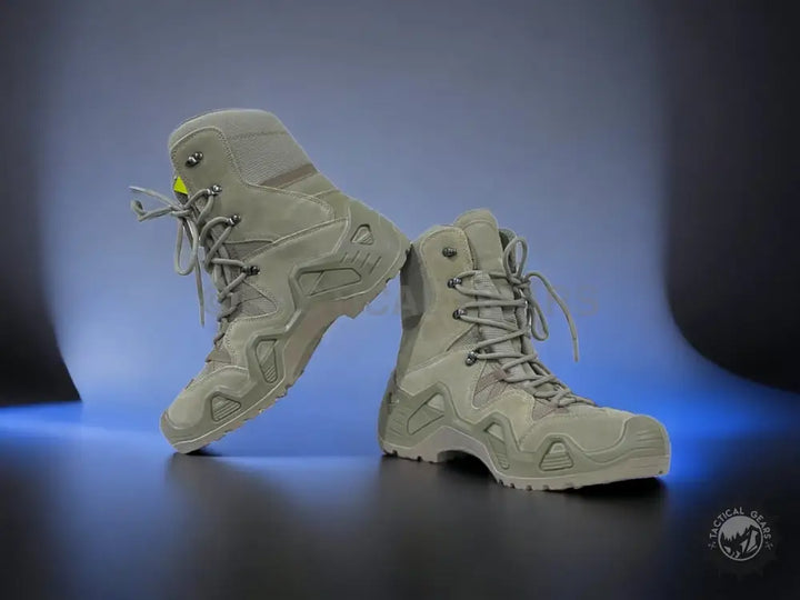 Khaki High-Toe Waterproof Tactical Boots in light olive green with high ankle and multi-terrain sole