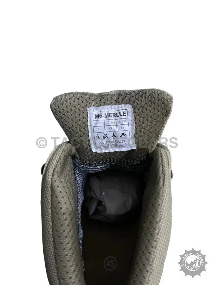 Olive green Khaki Tactical waterproof high-top boot with size tag for tactical waterproof footwear