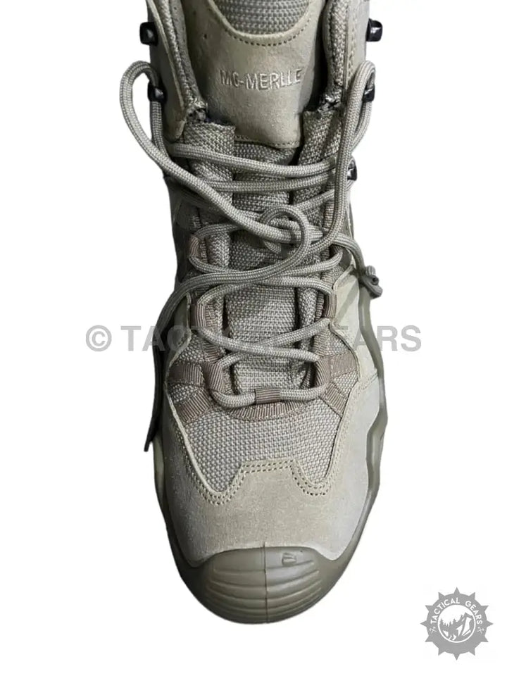 Khaki tactical waterproof boot with lace-up front for rugged outdoor use