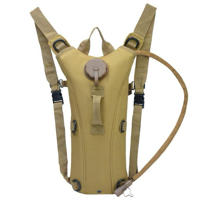 Tan hydration pack with shoulder strap and drinking tube for KMS Water Camel Pack