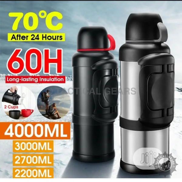 Large capacity insulated thermos ideal as a travel accessory water bottle for outdoor gear