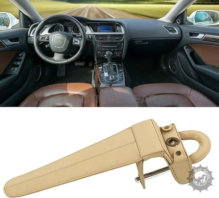 Beige leather car seat holster for handgun in Leather Anti Theft Universal Car Lock