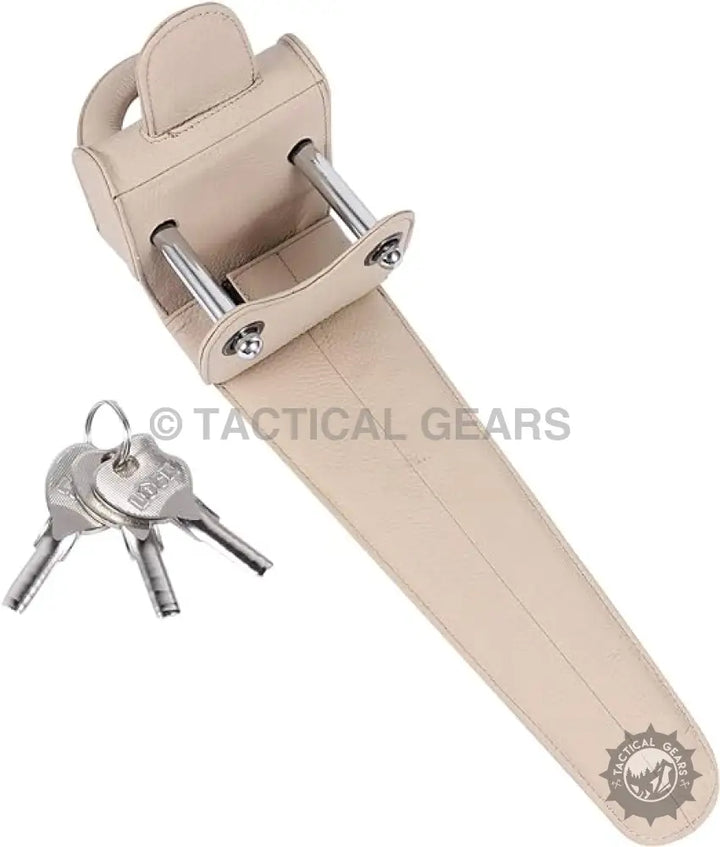Beige leather gun holster with keys for universal car lock and leather anti theft security