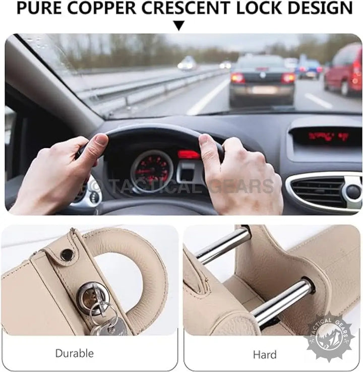 Beige car seat headrest hook with crescent lock design for leather anti theft universal car lock