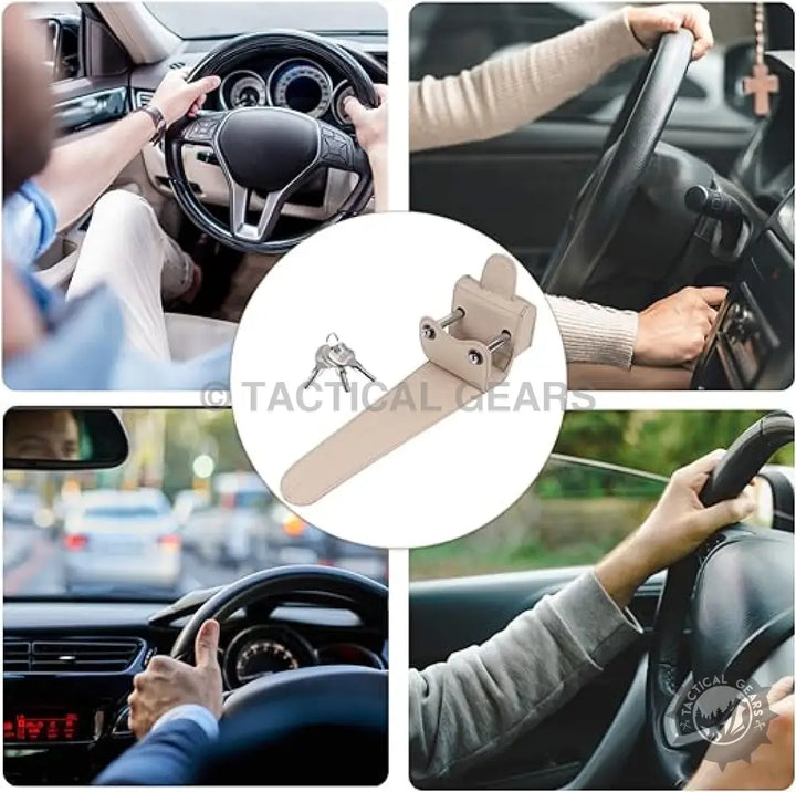Beige leather anti theft universal car lock with keys for enhanced vehicle security