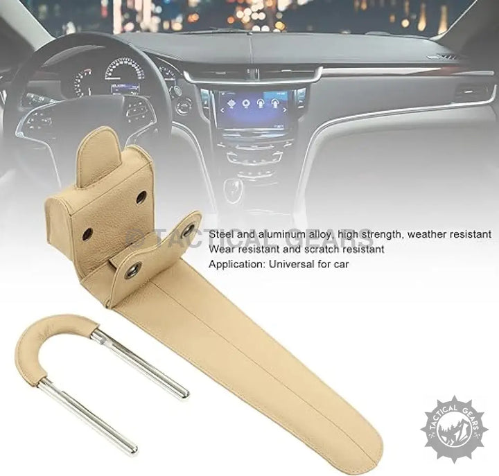 Beige leatherette car headrest hanger with metal hooks for theft universal car lock security
