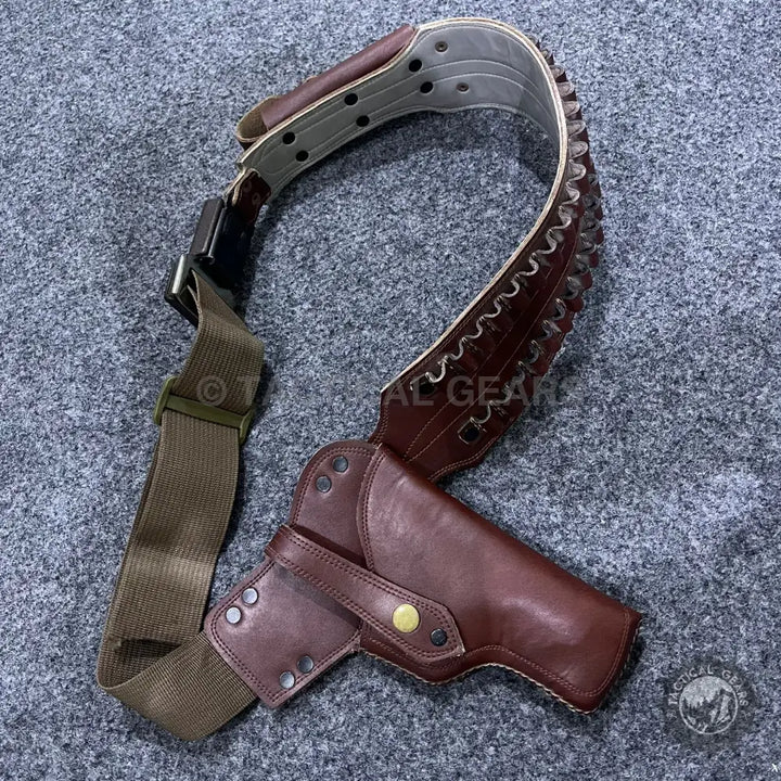 Brown leather shoulder holster for firearm, ideal as a leather hip holster or hip holster