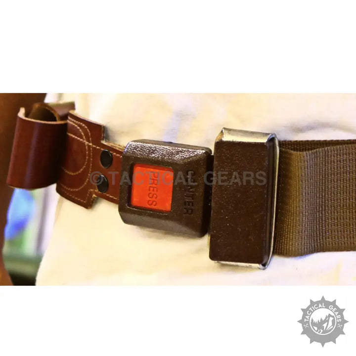 Leather hip holster featuring tactical belt with quick-release buckle and small leather pouch
