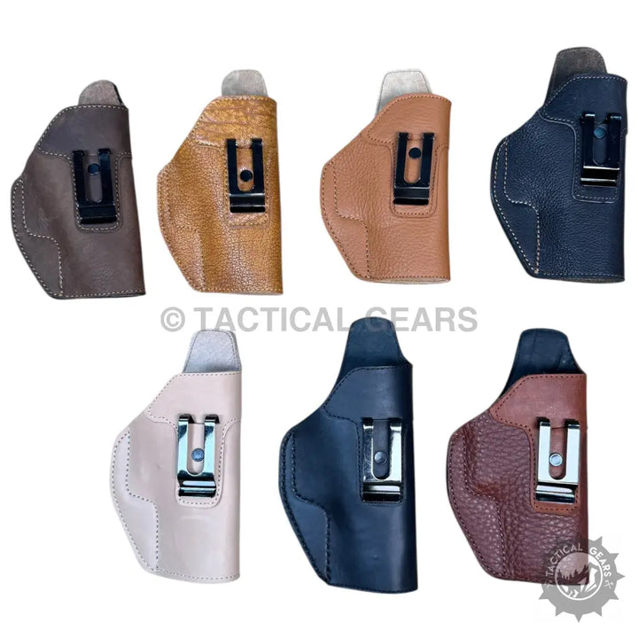 Easy-to-use leather holster for 9MM in various colors with belt clip for secure carry