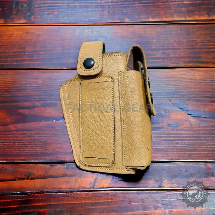 Leather Holster with Mag Pouch for Firearm Enthusiasts featuring snap closure