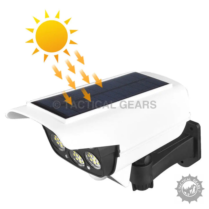 White solar panel security camera with LED lights, ideal as a solar light or LED fake camera