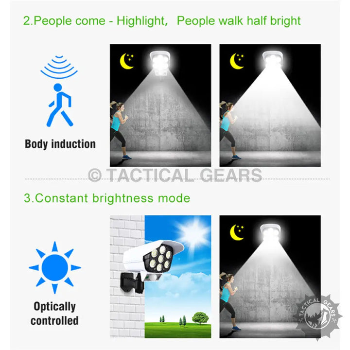 Solar panel LED fake camera solar street lamp with motion detection and constant brightness