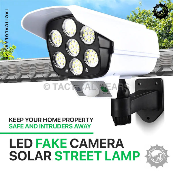 White LED fake camera solar street lamp with motion sensor and solar panel for outdoor lighting