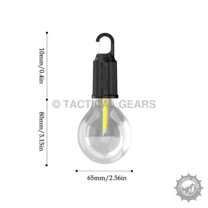 Portable hanging camping tent bulb with clear bulb and yellow LED filament for outdoor adventures