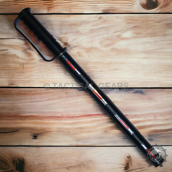 Black expandable baton with handle and reflective segments for long multi-purpose self-defense
