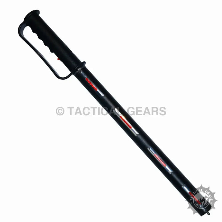 Black stun baton with handguard and internal electrodes for long multi-purpose self-defense