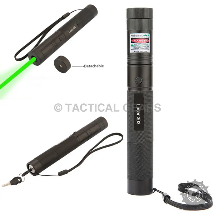 Rechargeable Black Laser 303 green laser pointer with detachable cap and security key