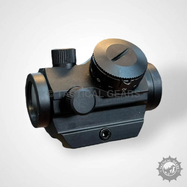 Black tactical red dot sight with adjustable brightness settings for M1K Tactical Red Dot Sight